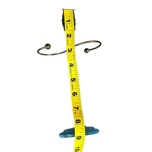 Vtg One-of-a-Kind Metal Earring Holder/Candlestick w/Pale Blue Carved Glass Base - Picture 6 of 10